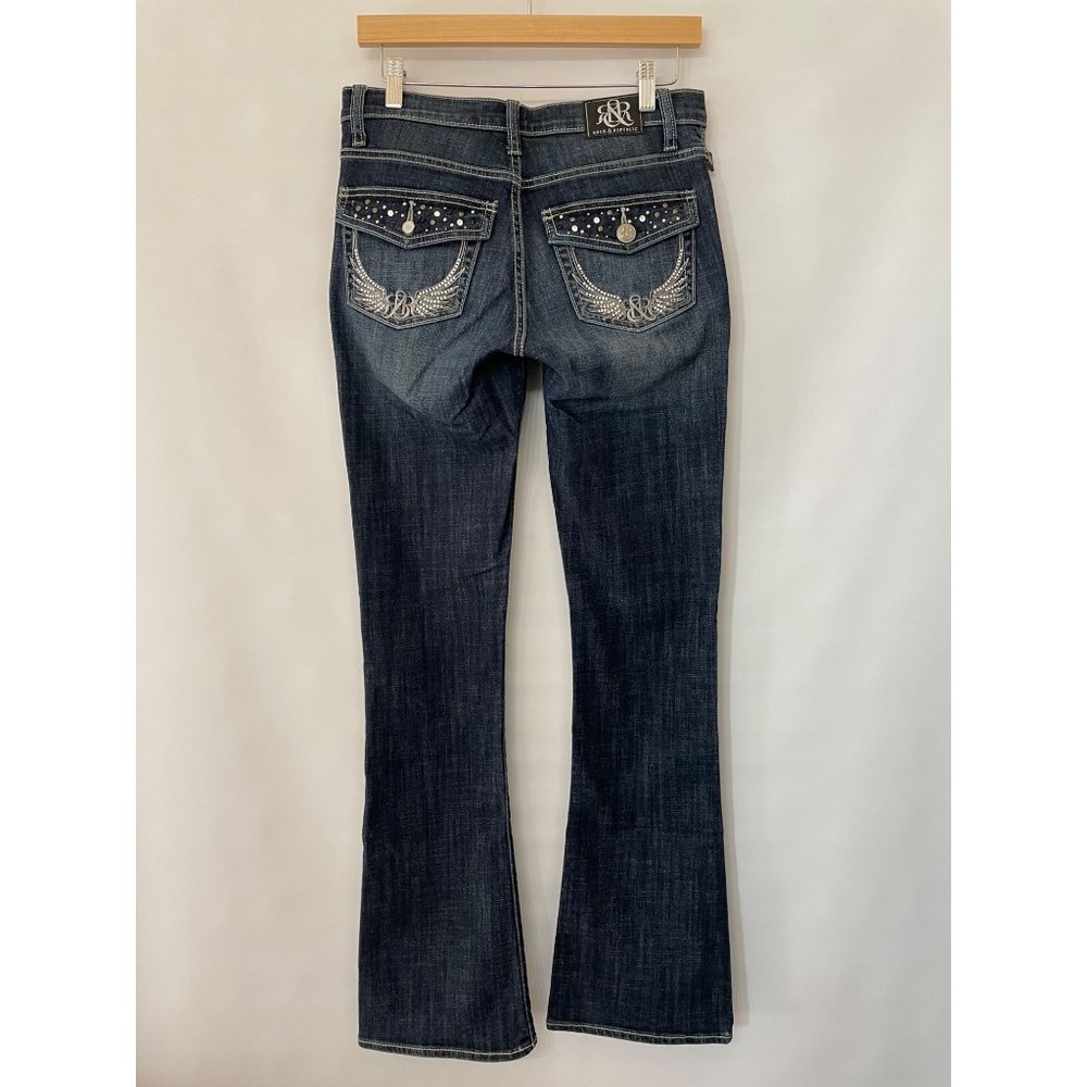 Rock & Republic Womens 4 Bootcut Denim Jeans Dark Wash Embellished Pockets *FLAW - Picture 4 of 16